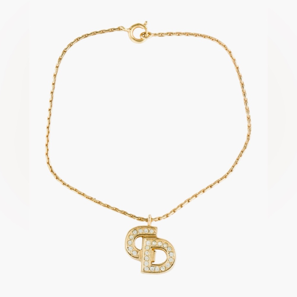 Christian Dior Crystal CD Logo Charm Bracelet EUC
